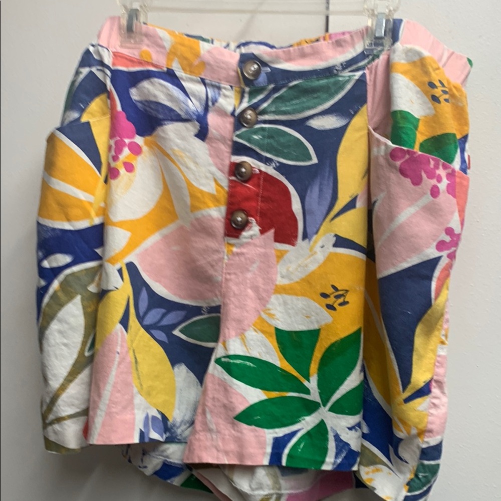 Eloquil Pink and Blue High Waist Shorts with Vibrant Floral Design